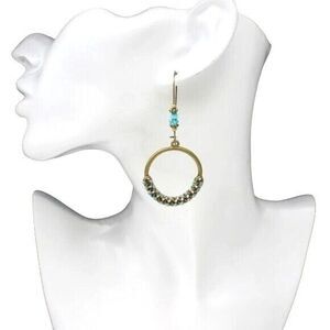 Boho Dangle Earrings Turquoise Beads Gold‎ Tone Circle Drop Hoop Festival Casual